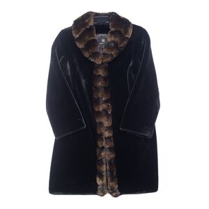 ALPINE STUDIO Beautiful Stunning Faux Fur Coat with Trim Size Large Vintage